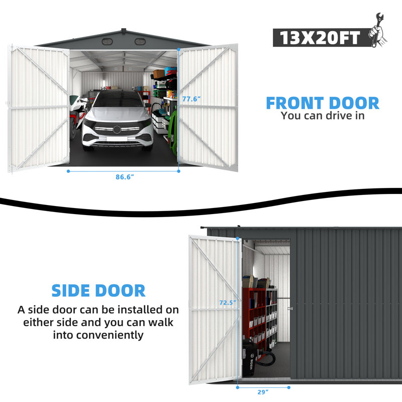 Chery Industrial 13 ft. W X 20 ft. D Metal Storage Shed Garage